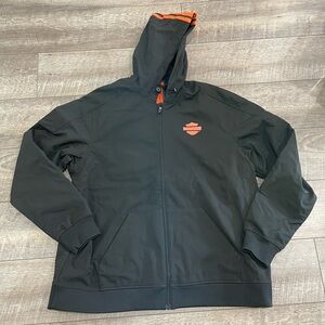 Harley Davidson Black and Orange Wind Breaker Biker Jacket size 2XL